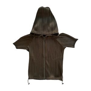 RARE Pleats Please Issey Miyake hooded zip up blouse
